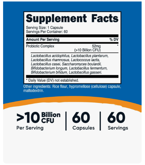 Probiótico Complex 10 Billion – 60 Cápsulas | Nutricost