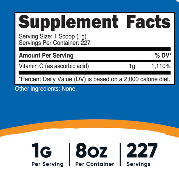 Vitamina C en Polvo – Nutricost 250 g | Energía, defensas y bienestar total