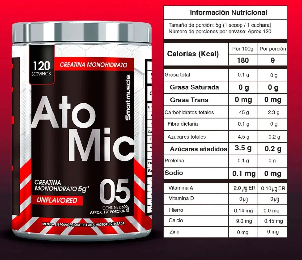 Atomic Creatina Monohidratada – 600 g (Unflavored)