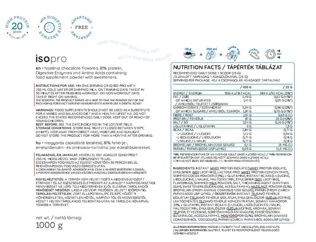 ISO PRO – Aislado de Suero de Alta Pureza con Enzimas Digestivas