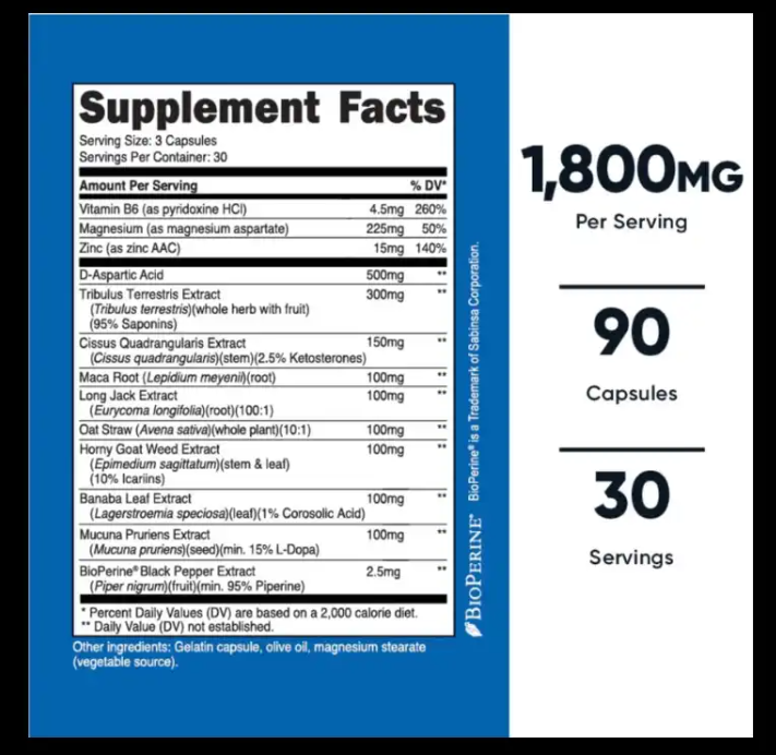 Testosterona Complex Nutricost 1950mg | Potencia tu fuerza, energía y rendimiento