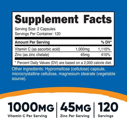 VITAMINA C + ZINC CAPSULAS NUTRICOST - NUTRICOST